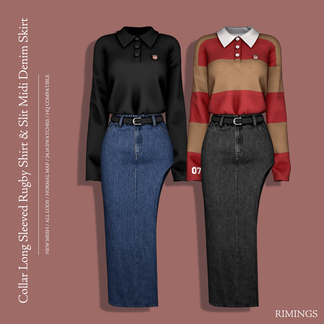 Комплект Long Sleeved Shirt & Midi Denim Skirt