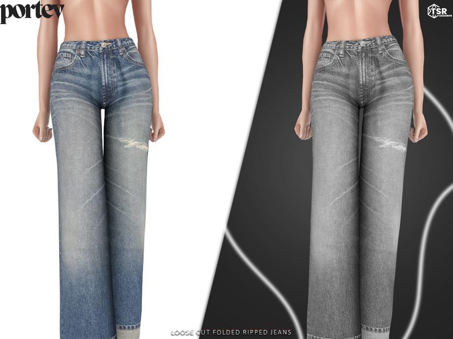 Джинсы Loose Cut Folded Ripped Jeans