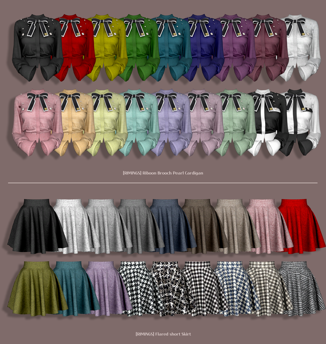 Комплект Riboon Brooch Pearl Cardigan & Flared short Skirt — кадр 3